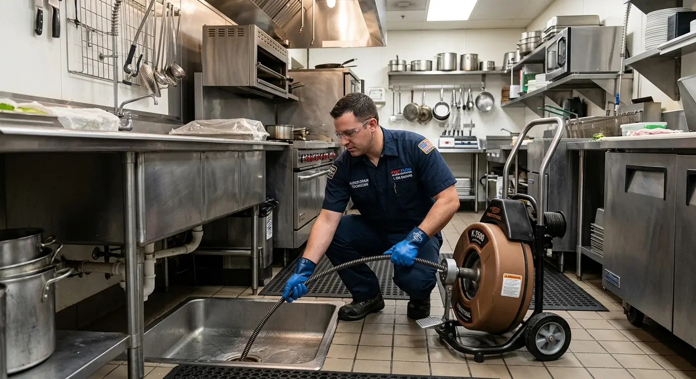 Commercial drain cleaning service in a restaurant kitchen in Beekmantown
