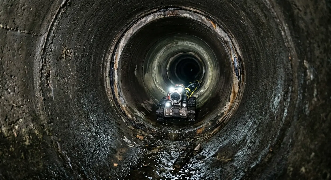 Robotic sewer camera inspecting pipe interior for Sewer Line Cleaning in Beekmantown
